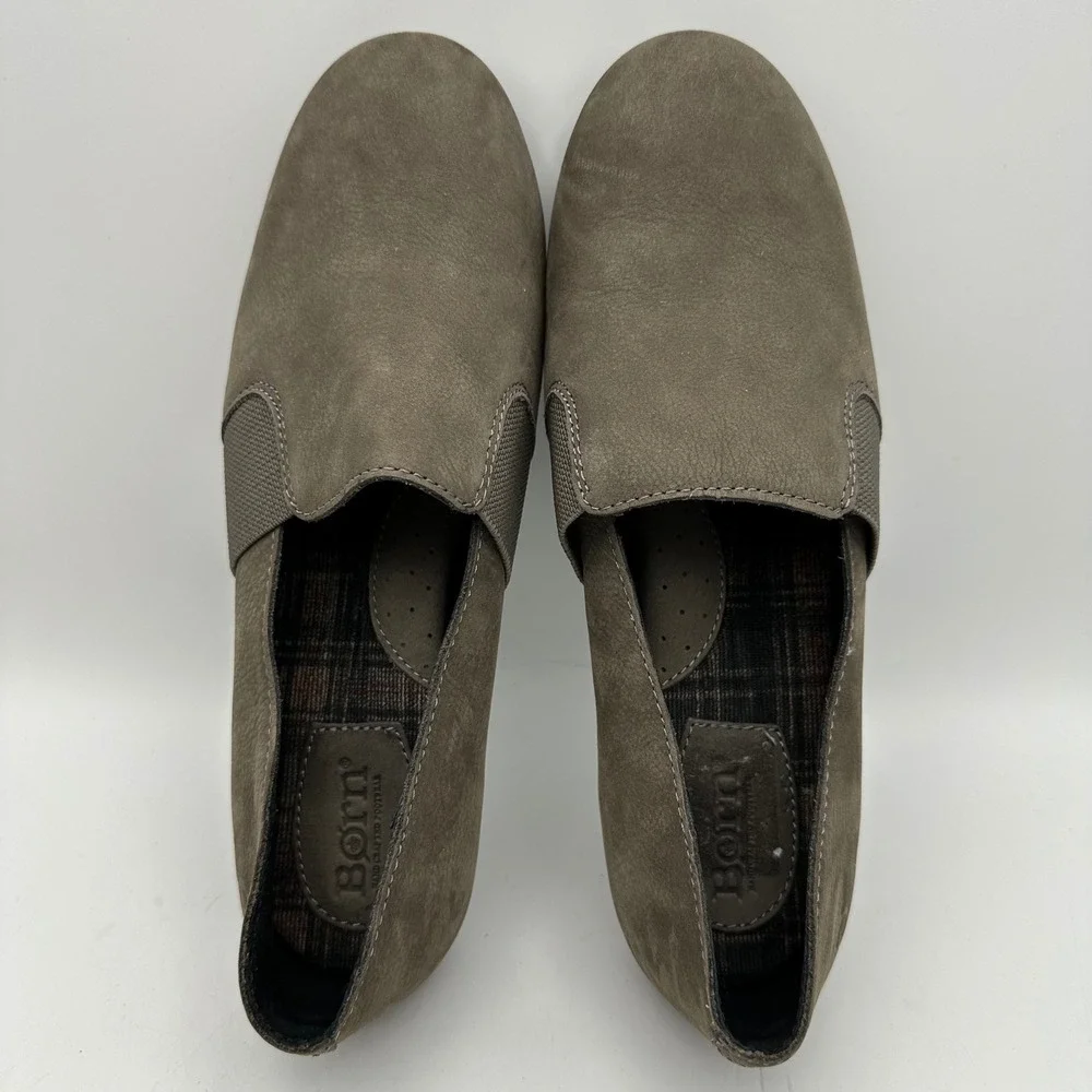 Born‎ Slip On Loafers Womens 9M Taupe Leather Fabric CQH18 F36742 Comfort Flats